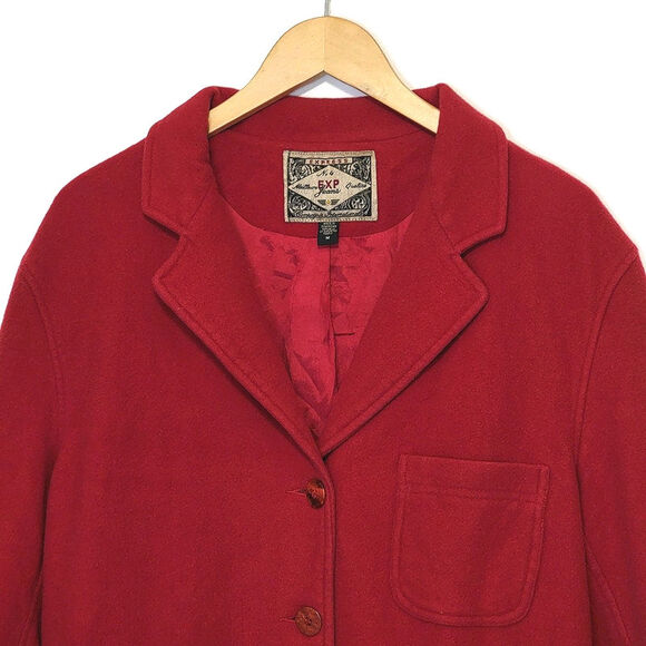Express Vintage Red Wool Cashmere Blazer Coat Soft Single Breasted Chic Fall M - Picture 3 of 15